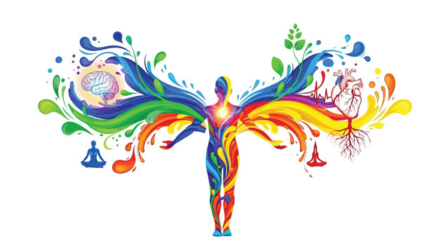 Abstract colorful human figure representing holistic balance of mind body and spirit energy