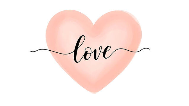 A pink heart with the word love written in cursive across it