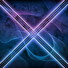 Neon X - Intersecting Light Beams on Abstract Background.