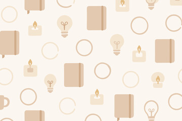 Patterns with light bulbs, candles, and books in a simple design for creative spaces or relaxation areas