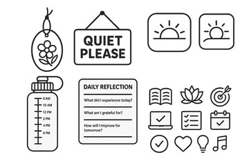 Quiet space for daily reflection and personal growth with reminders and goals in a neat layout