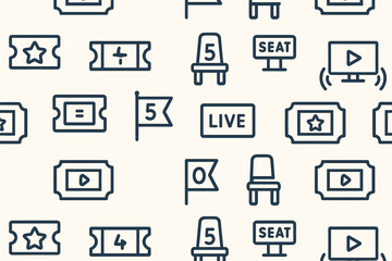 Variety of symbols related to entertainment tickets and live events on a simple background