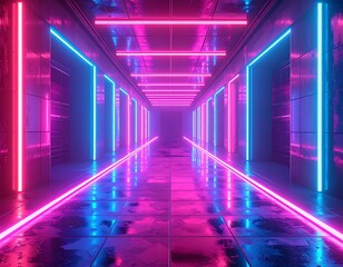 Neon Lit Tunnel - A Futuristic Perspective.