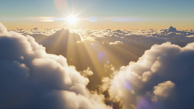 Sunrise Over Cloudscape with Bright Sun and Soft Clouds Aerial View Natural Light