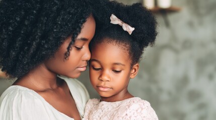 Obraz premium Mother and daughter share a quiet moment in a cozy indoor space