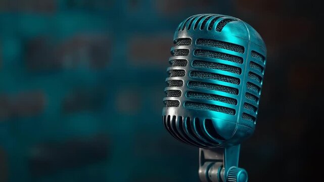 classic vintage microphone hanging in recording booth orbit video