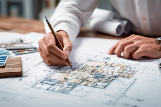 Architect Designing Interior Project Plan 