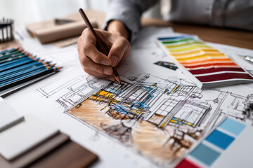 Architect Designing Interior Project Plan 