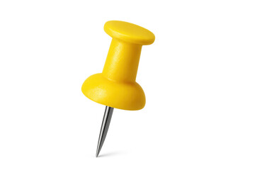 Yellow push pin thumbtack attaching notice to bulletin board