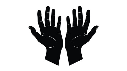 Obraz premium Simple black silhouette of two open human hands with palms facing up, isolated on a stark white background for contrast.