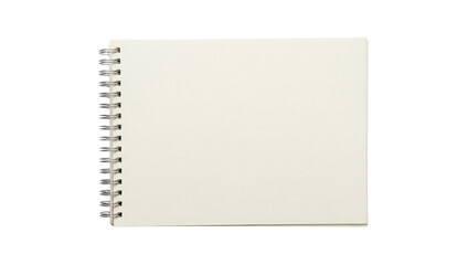 Blank spiral bound notebook with cream colored textured pages on transparent background