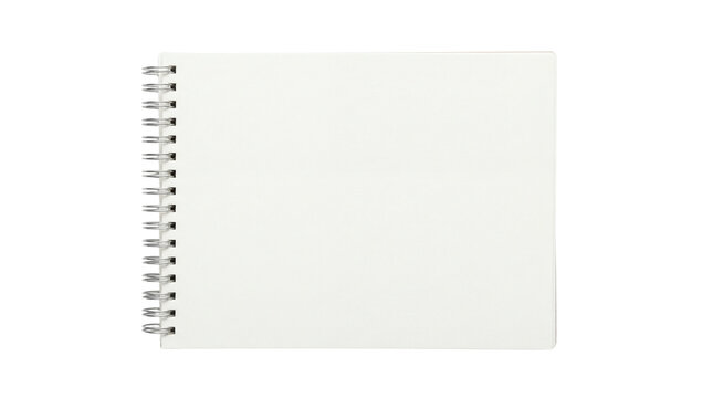 Blank white spiral bound notebook showing clean page ready for notes and journaling on transparent background