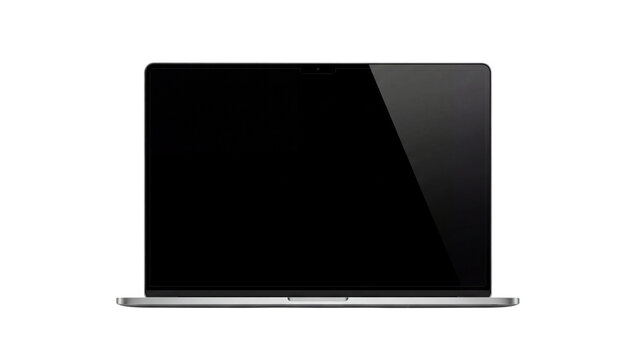 Sleek modern silver laptop computer with a completely blank dark screen on transparent background