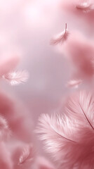 Obraz premium soft pink feather background with floating light plumage on pastel surface abstract texture