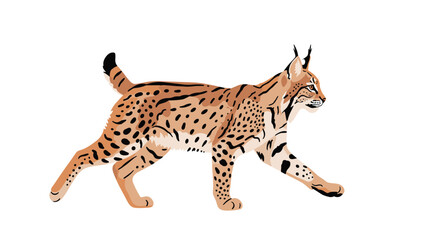 Fototapeta premium Detailed and realistic illustration of a walking lynx, a wild cat with spotted fur, isolated on a white background.
