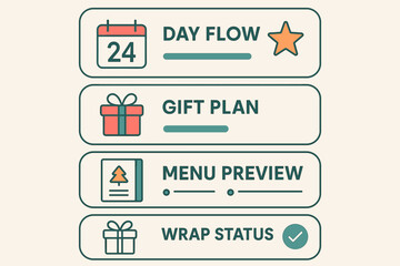 Event planning tool shows task list with gift plan and menu preview on screen for upcoming occasion