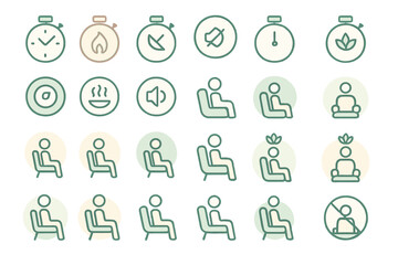 Obraz premium Various icons representing time management, relaxation, and meditation practices for personal growth and well-being
