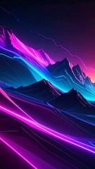 Neon Mountainscape - A Vibrant Display of Light and Shadow.
