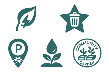 Community garden symbols show green living and local involvement in sustainable practices