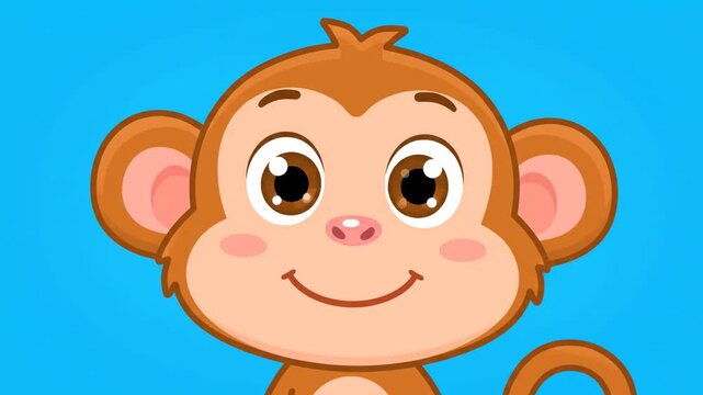 Cartoon monkey smiling with brown fur and blue background