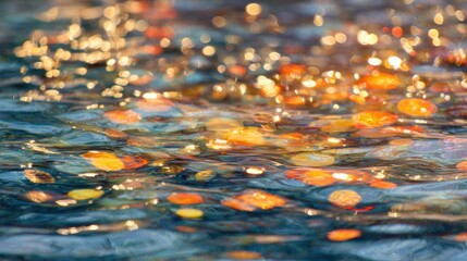 Water surface with colorful reflections and shimmering light in the afternoon