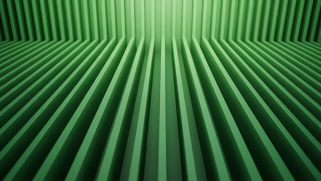 Green abstract lines create depth and dimension, forming a geometric pattern with perspective