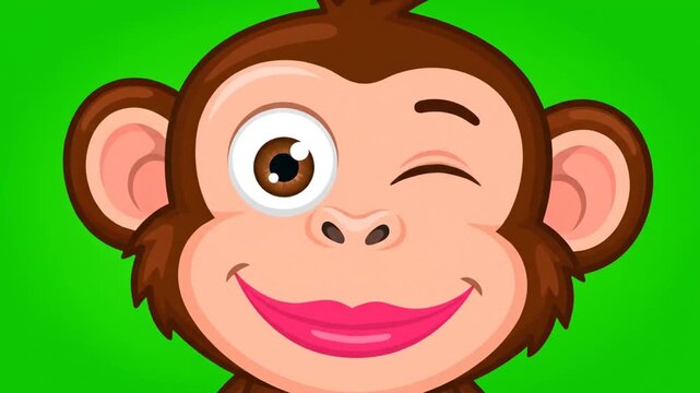 Cartoon monkey smiling with green screen background for animation