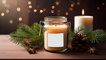 Holiday Candle In A Glass Jar With Label Mock Up