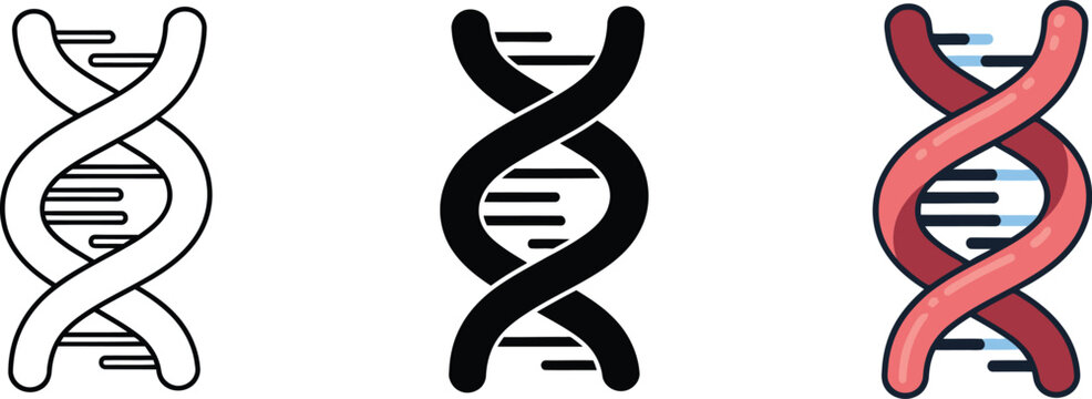 Variations of deoxyribonucleic acid (dna) double helix icons illustrating genetic structure isolated on white background, Vector