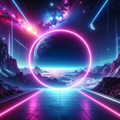 Neon Portal to Another World - A Sci-Fi Landscape of Cosmic Wonder.