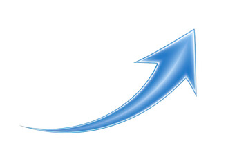 Glossy blue curved 3d arrow showing positive results