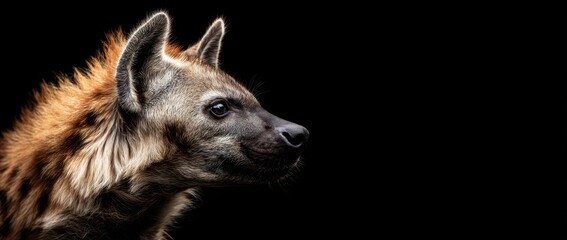 Fototapeta premium hyena on a black background with copy space