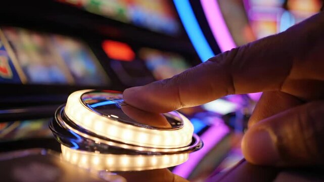 Neon glow warning - Neon illuminated circle indicates upcoming casino roulette turn in progress - Vivid neon lighted ring forewarns of upcoming spinning roulette game in gambling casino