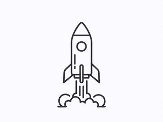 Rocket Launch Line Icon on White Background