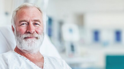 Senior man relaxes in hospital bed while receiving care and support