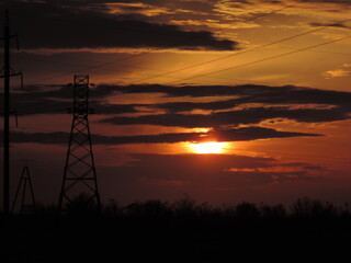 power lines at sunset