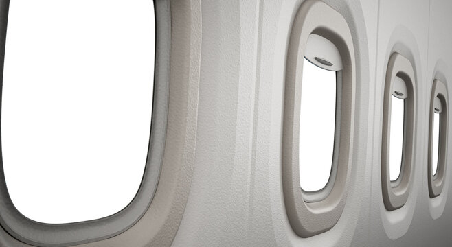 Airplane windows on transparent background. 3D illustration