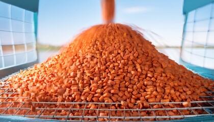 Pelleted Salmon Feed Dispensed Into Fish Cage For Aquaculture Nutrition And Growth Salmon Feed Pellets