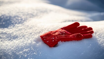 Red Glove Lost In Snow Lying On Fresh Powder Winter Scene Find Red Glove Lost In Snow After Winter Adventures Find Glove Lost In Snow As Reminder Of Winter Carelessness