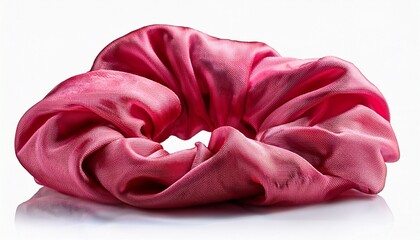 Vibrant Pink Scrunchie With Textured Fabric On Transparent Background