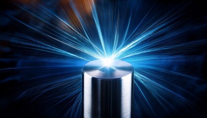 Metallic Cylinder Subjected To A Bright Glowing Energy Field In Dark Setting