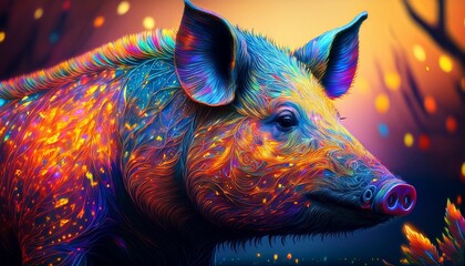 Vibrant Intricate Pig Wild Boar Art