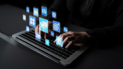 Obraz premium B2B strategy and technology transforming business-to-business operations, optimizing communication, and enhancing market efficiency with digital B2B tools and innovation. Entice
