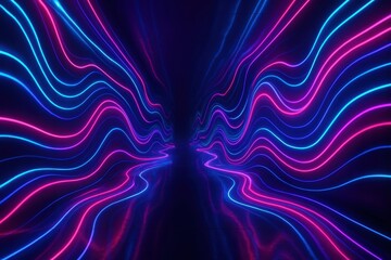 Obraz premium Vibrant neon waves flowing through a dark space abstract light futuristic environment dynamic view