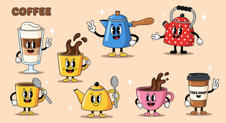 Fototapeta premium Retro Coffee Cartoon Characters