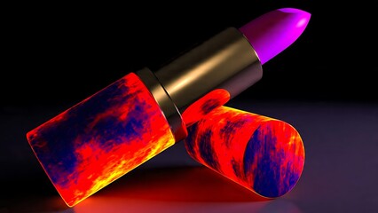 A vibrant purple lipstick with a unique, glowing red and blue case