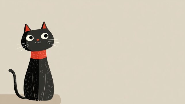 A cat illustration sits on a surface with an empty background, ideal for stationery items like cards and notebooks for general use.