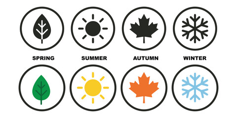 Four Seasons Icons Set in Minimalist Vector Style.