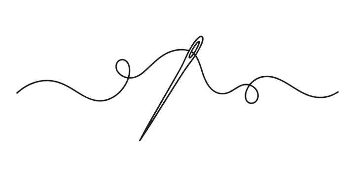 Sewing Needle and Thread Minimalist Line Art Vector Design.