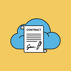 Fototapeta premium Cloud-shaped graphic with a contract document and signature in front.